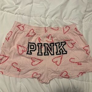 PINK Victoria's Secret Candy Cane Heart Pajama Shorts - Pink